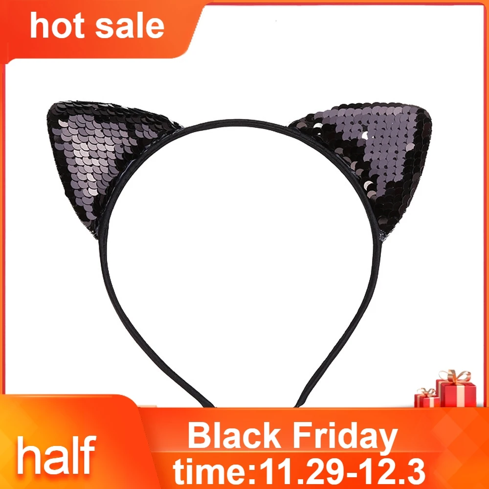 Новинка 2019 Женская повязка на голову с блестками кошачьи уши цепочка ювелирное