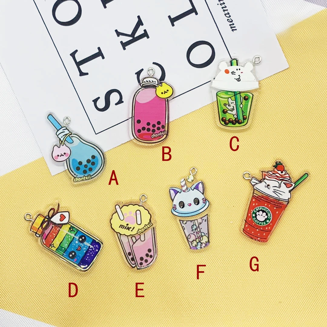 Милая акриловая подвеска в виде бутылки с напитком плоским основанием 7 шт.