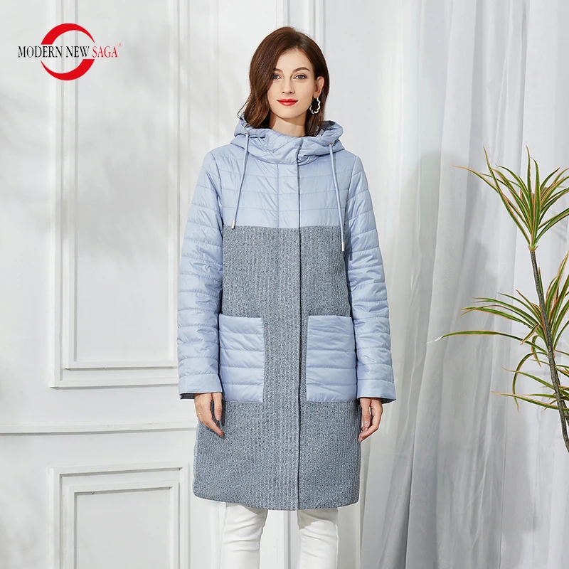 MODERN NEW SAGA Women Coat Autumn Quilted Coat Cotton Padded Jacket Parka Women Winter Long Puffer Jacket Hooded Female Coats