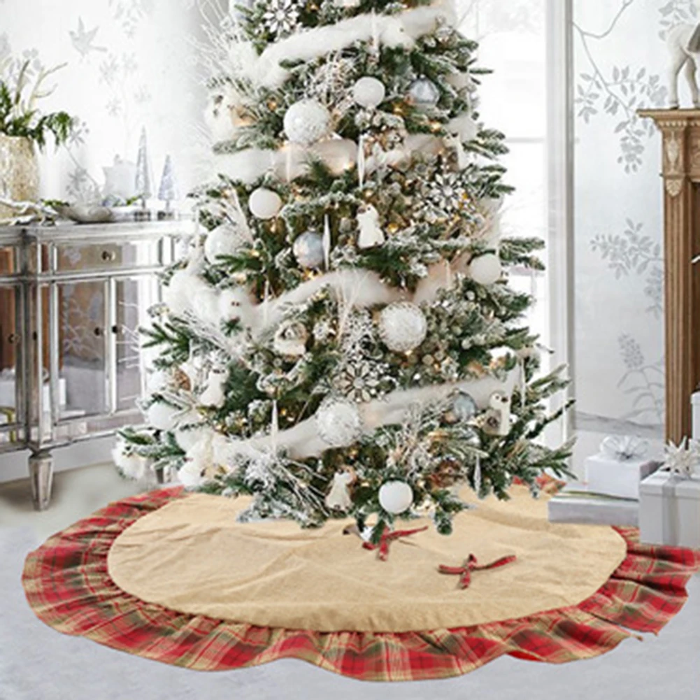 Прочная Рождественская сетка юбка ковер фартук подушка безопасная елка льняной