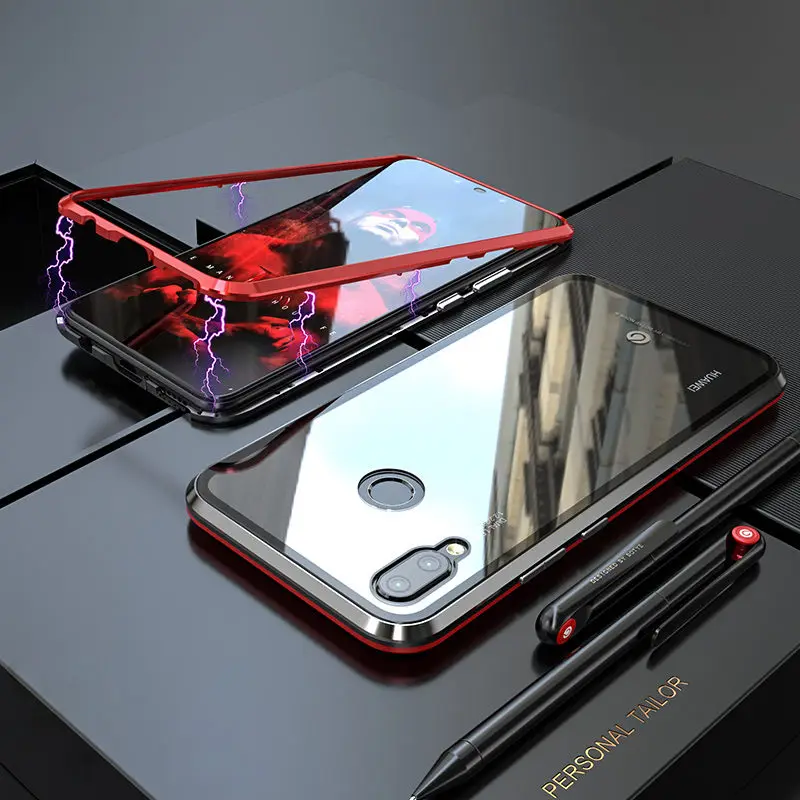 Black Red Роскошный Магнитный чехол для huawei P20 Pro Чехол P20Lite Nova3 Nova3i телефон магниты стеклянная крышка huawei P20 Lite чехол P20Pro P 20 - Цвет: Black Red