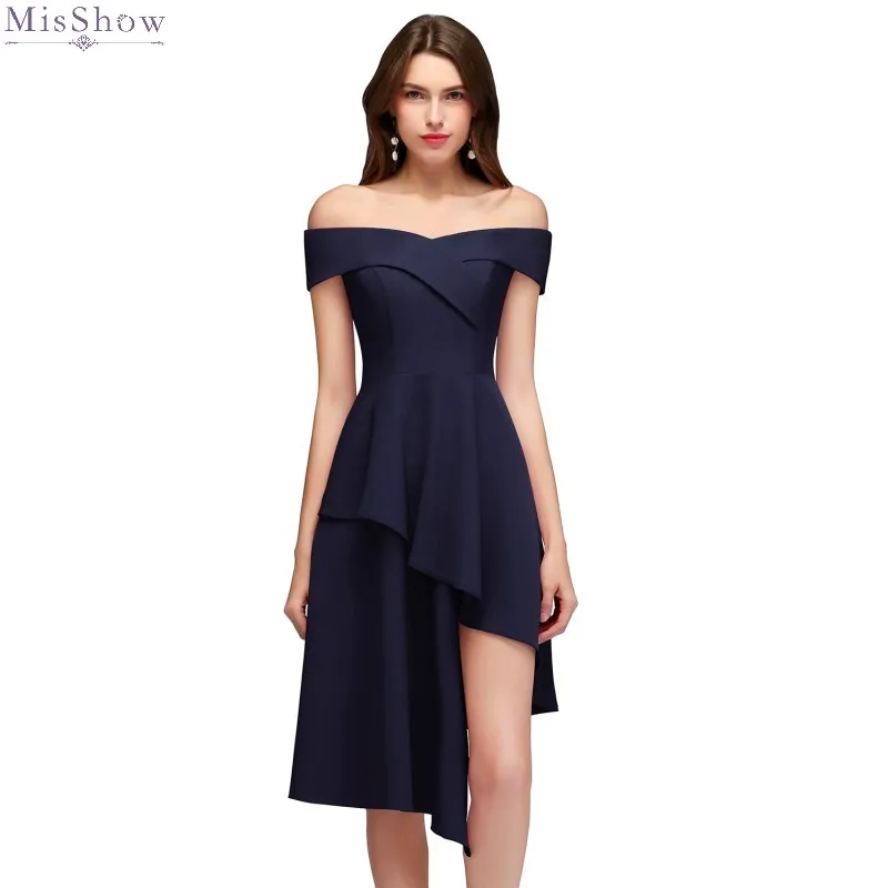 Коктейльные платья до колен 2019 темно-синее короткое официальное платье