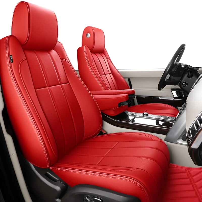 Fundas de asiento personalizadas para coche, conjunto completo de 5 asientos de cuero de alta calidad, específico para Ranger Rover Porsche Cayenne Red
