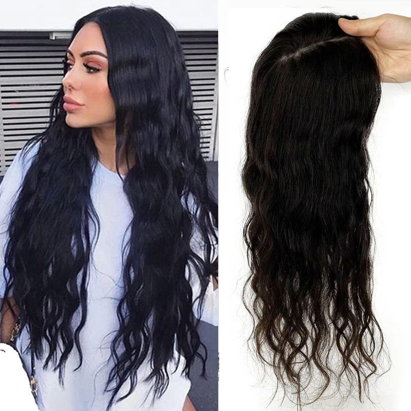 

Натуральные волнистые европейские натуральные человеческие волосы, топпер для женщин с филировкой, искусственная шелковая основа, парик с ...