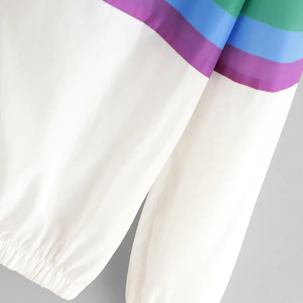 Новое поступление Женская Стеганая куртка на молнии с контрастной радугой и