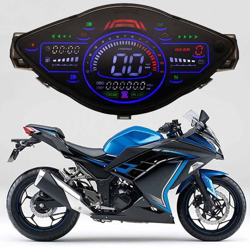 

Universal Motorcycle LCD Speeeter Digital Odemeter Meter Tachometer Gauge for 1,2,4 Cylinders Meter