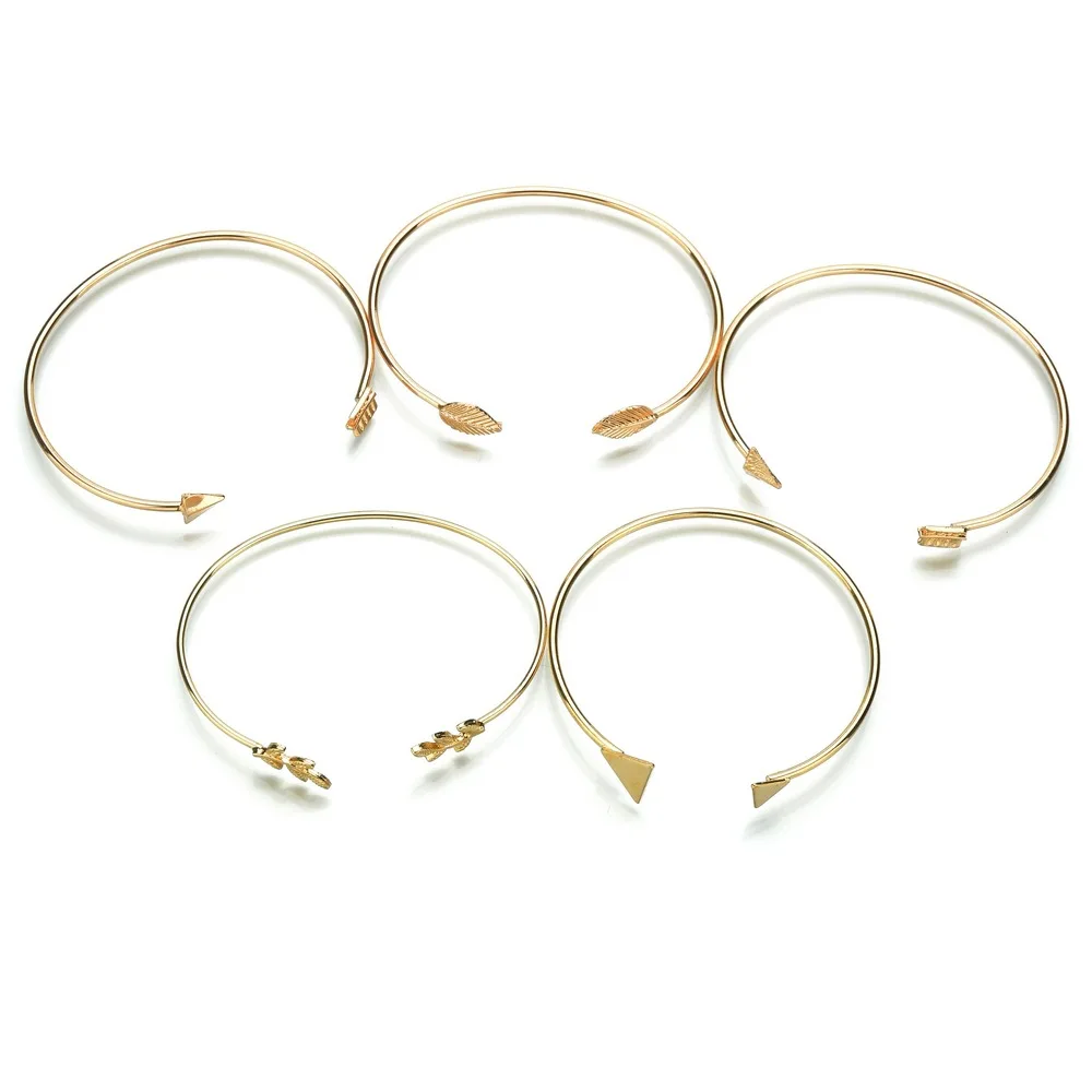 Bohemian Gold Color Moon Leaf Crystal Opal Open Bracelet Set for Women Punk Boho Beach Shell Acrylic Round Bangle Jewelry Gift | Украшения