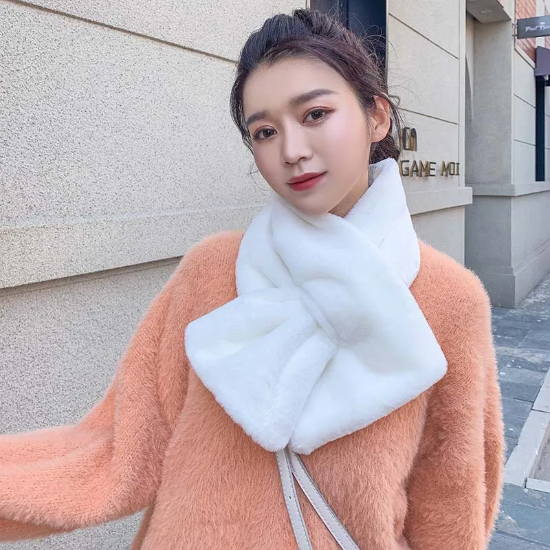 Korean Rabbit Hair Autumn and Winter Scarf Fashion Hairy Students Wild Bib Temperament Short Paragraph Warm Head Women |