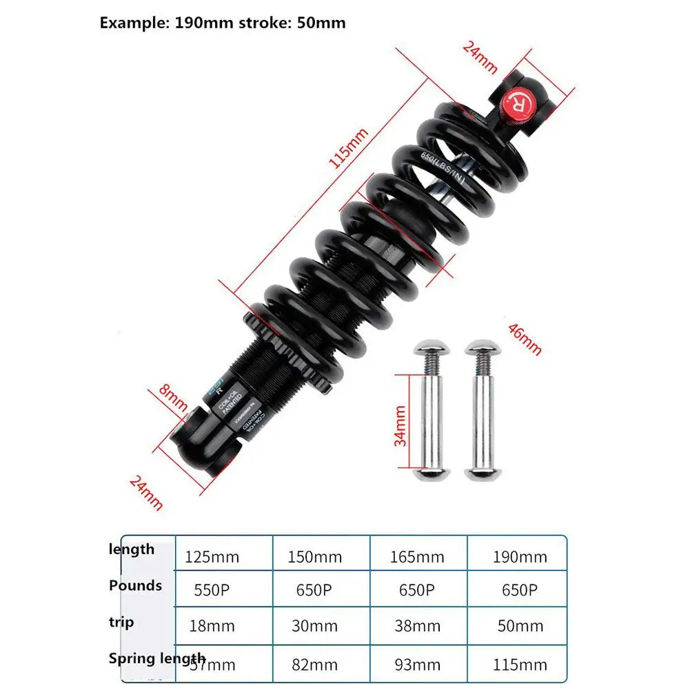 291R Stroke Rear Shock Absorber Hydraulic Alloy Air EXA Adjustable Suspension Spring Downhill MTB Mountain Bike Electric Scooter