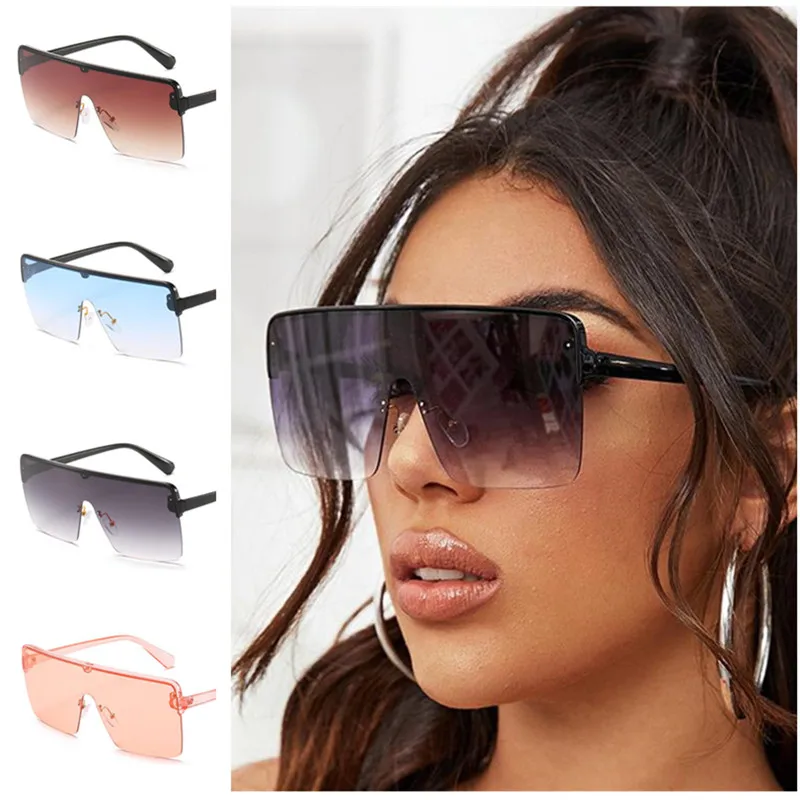 

Fashion Sunglasses Semi-Rimless Unisex Sun Glasses Personality Siamese Lens Adumbral Anti-UV Spectacles Oversize Frame Eyeglass