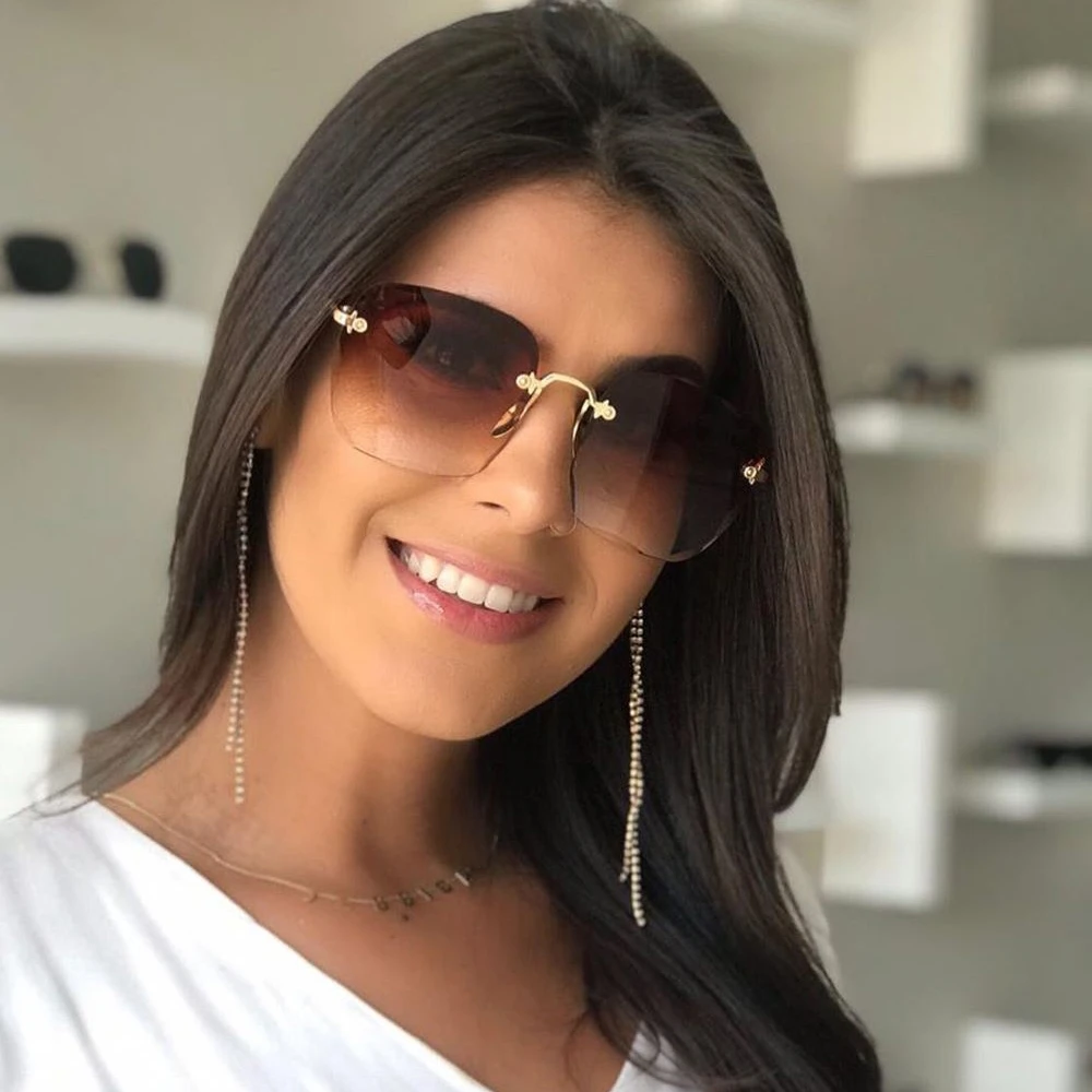 

Fashion New Brand Designer Square Sunglasses Frameless Women Fashion Metal Rimless Gradient Lens Sun Glasses Female Oculos 2020