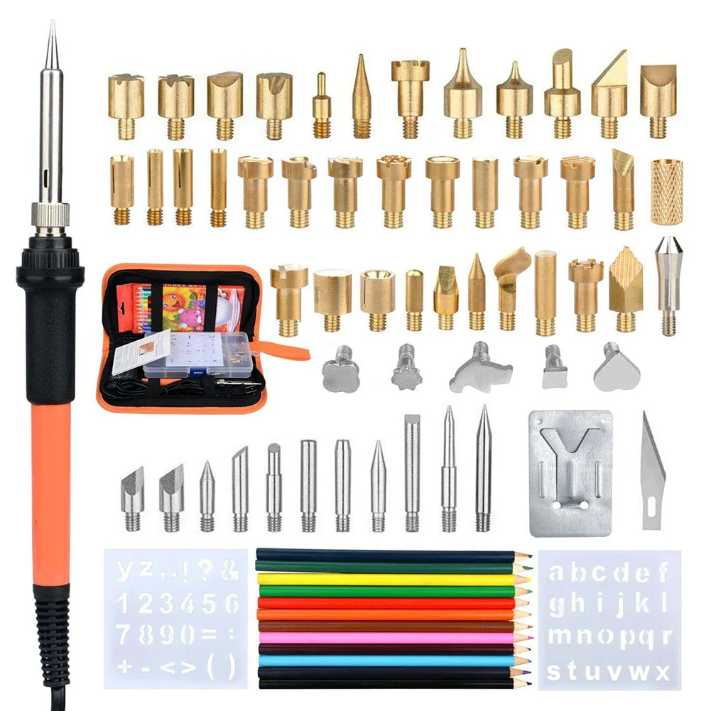 

71 in 1 Welding Tools Kit Wood Burning Kit 60W Temperature Adjustable Carving Pyrography Tool with Tips Stencils Pencils