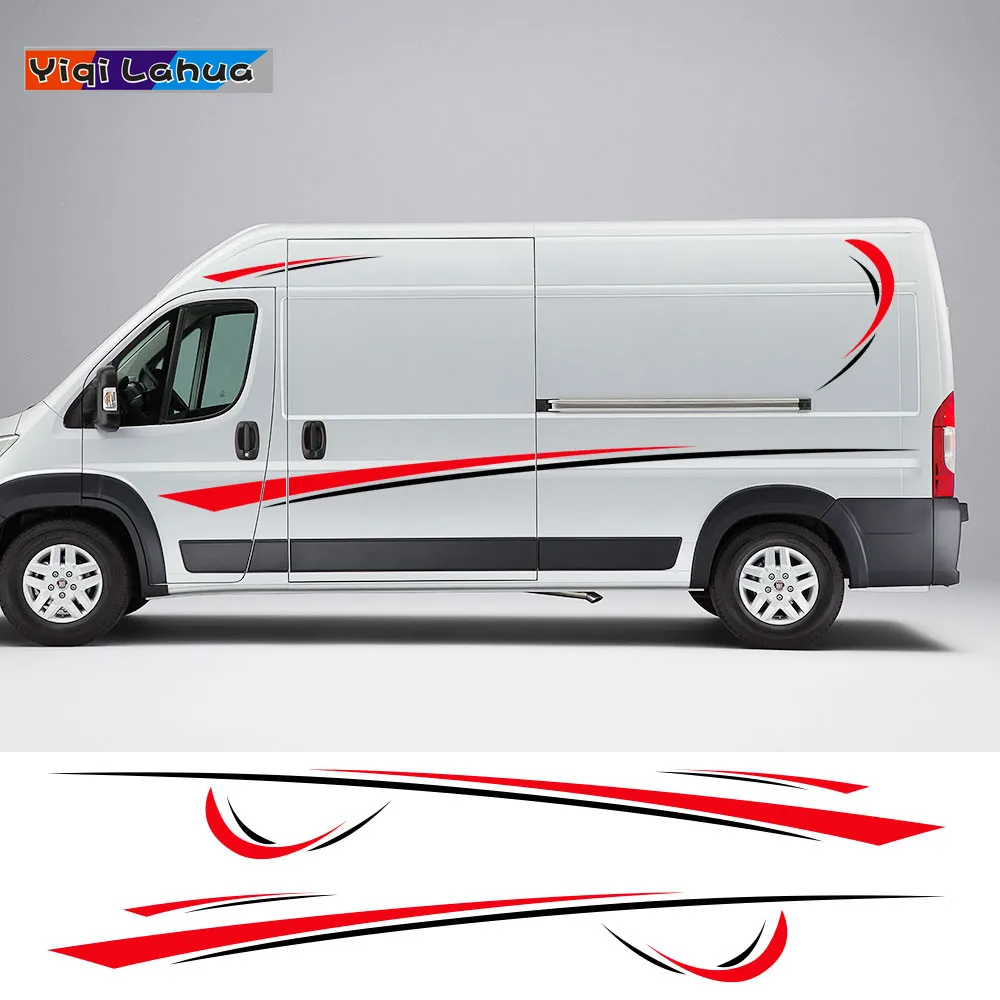 

6Pcs/Lot Car Stickers Graphics Sports Vinyl Stripes Camper Van Decals For Peugeot Boxer Citroen Jumper Fiat Ducato Accessories