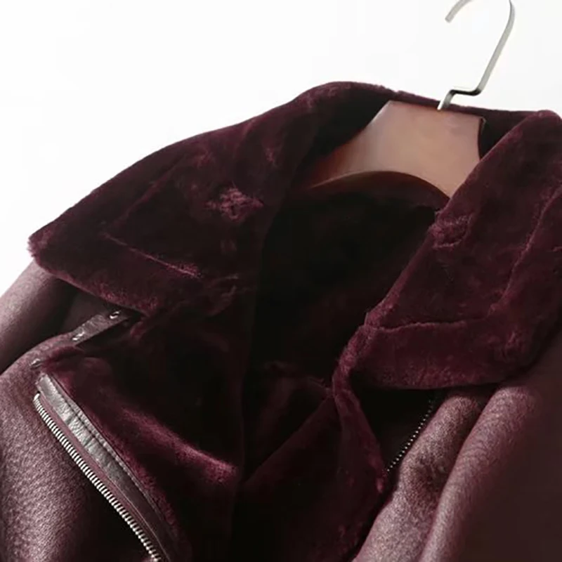 

Warm Women's Winter Motorcycle Velvet Jacket Female Short Lapels Fur Thick Version Plus Jacket Faux fur one thick leather jacket