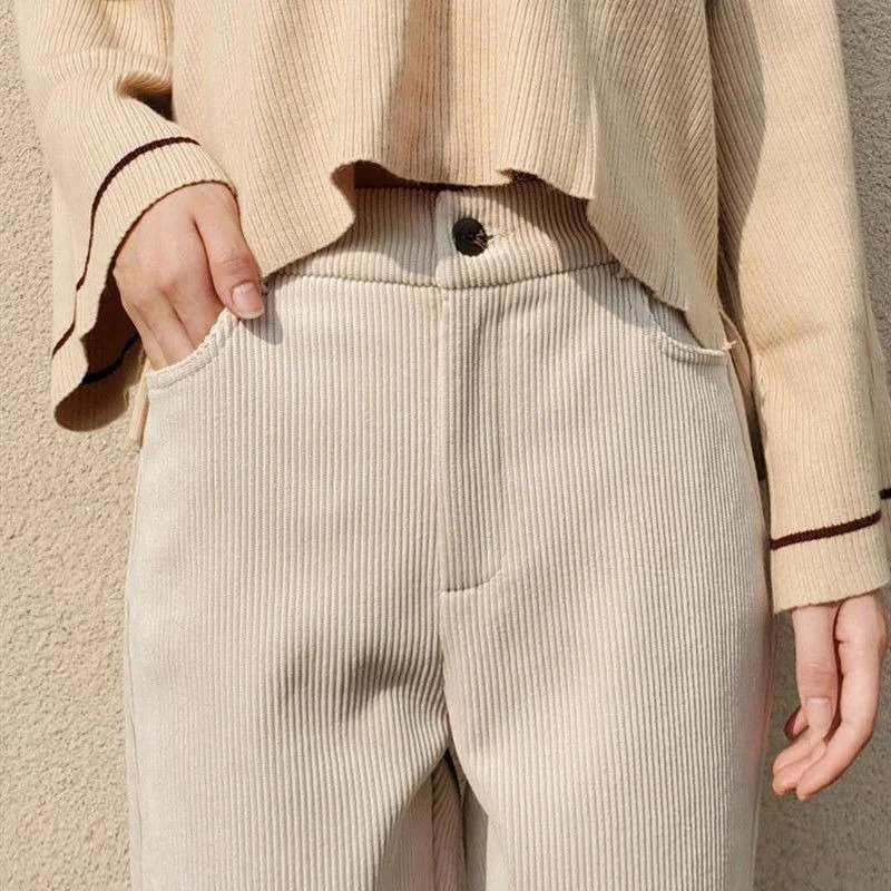 

Beige Corduroy Harem Pants Women Straight Oversize Palazzo Korean Fashion Black Trousers Female 2023 Autumn Winter X418