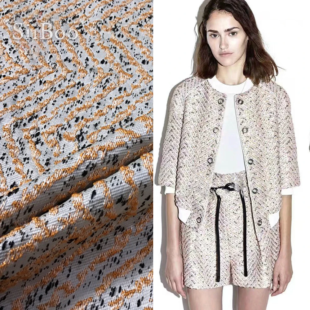 

American style fashion geometric jacquard brocade fabric for spring autumn coat dress waving jacquard tissue tela cloth SP4089
