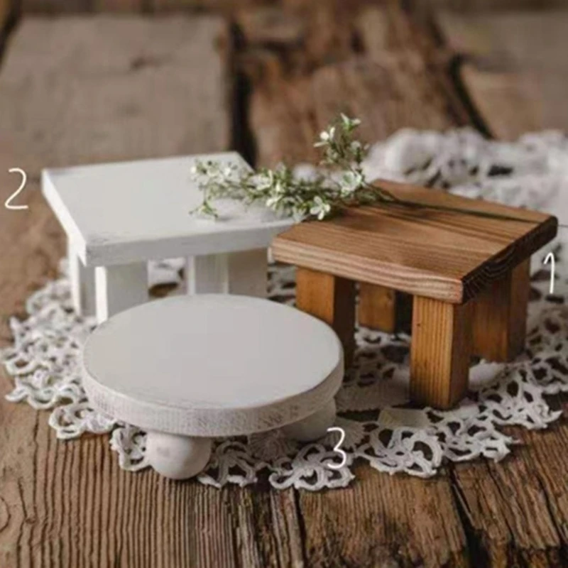 Baby First Picture Props Cake Plate Stand Wooden Mini Coffee Table Newborn Photography Props Bebe Posing Accessoire Shooting