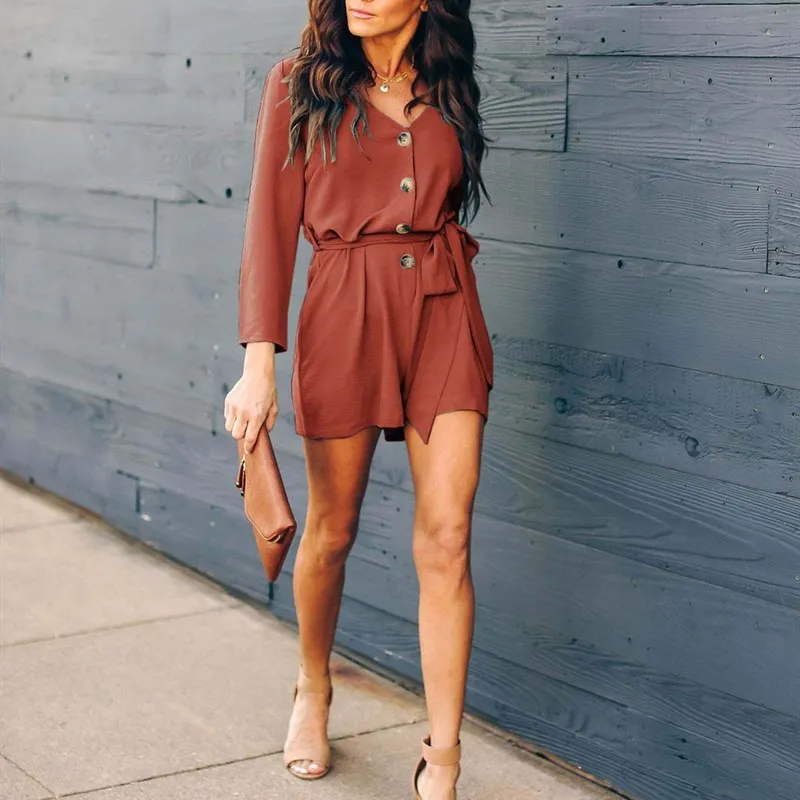 Хороший Женский Повседневный комбинезон с v образным вырезом размера плюс