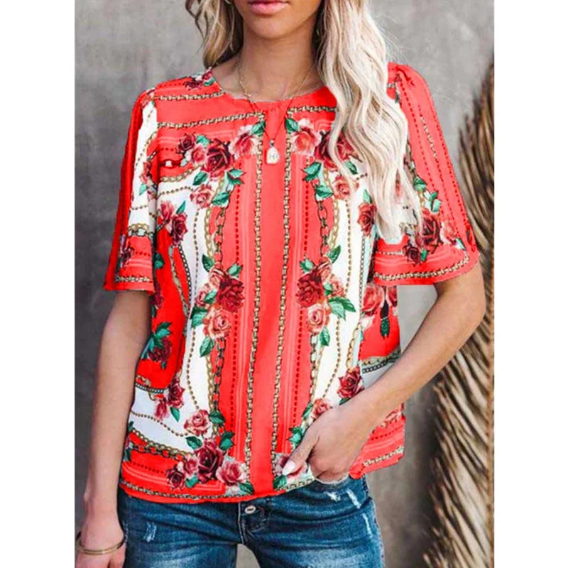 

2021 Spring Summer Women Short Sleeve Floral Print T Shirt 5XL Plus Size Casual Loose Tops Camisa Mujer De