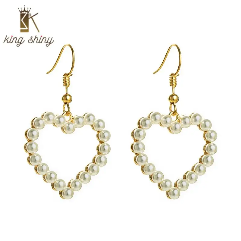 

Elegant Korean Heart Shape Dangle Earrings for Woman Vintage Simulated Pearl Statement Earrings Woman Party Jewelry Accessories