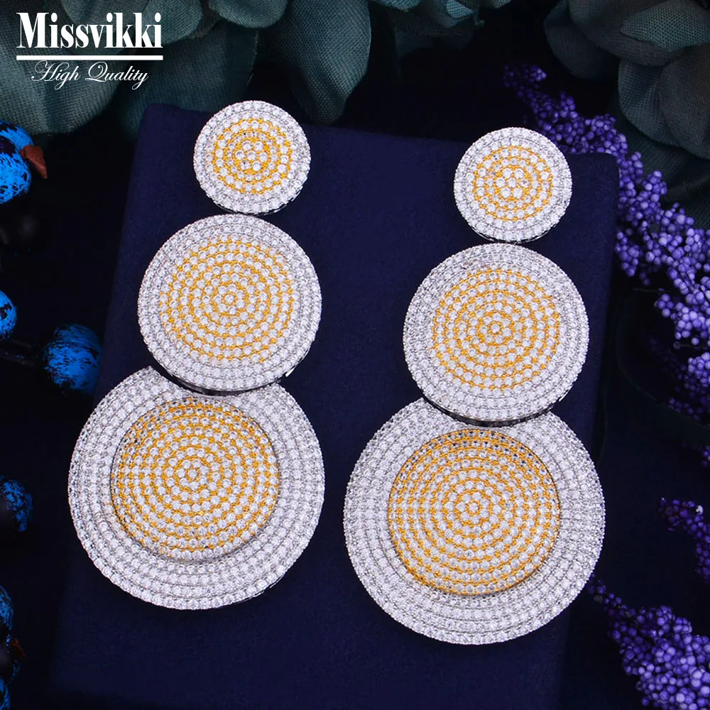 

2021 New Shiny Bridal wedding Luxury Big Round Pendant Earrings For Elegant Noble Women Engagement Jewelry High Quality