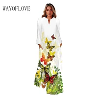 wayoflove autumn winter white dress long sleeve v neck casual holiday dresses woman party elegant butterfly printed long dresses