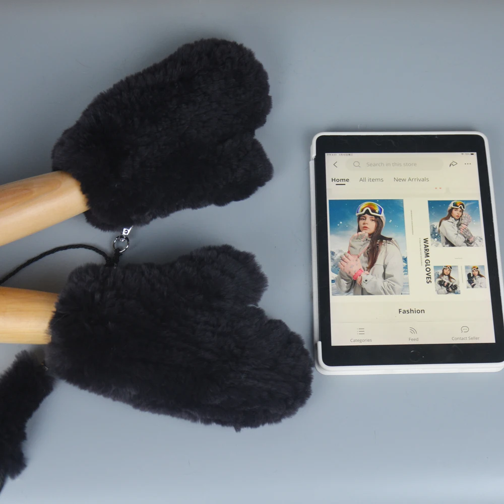 

2021 Hot Sale Winter Real Fur Gloves Women Handmade Knit Real Rex Rabbit Fur Gloves Outdoor Warm Natural Rex Rabbit Fur Mittens