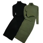 Платье-Свитер женское, трикотажное, с длинным рукавом и воротником-хомутом, Осень-зима 2021