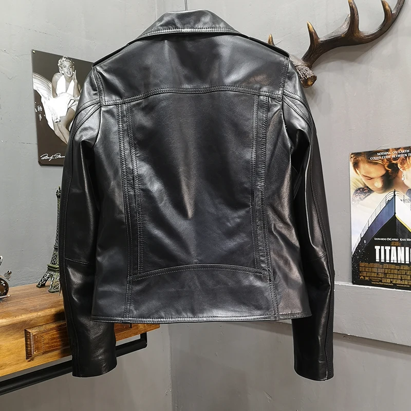 Motorcycle Coats Short Real Leather Jackets Coat Female Black 2019 Spring Autumn Sheepskin Genuine Jacket Women QA001 | Женская одежда