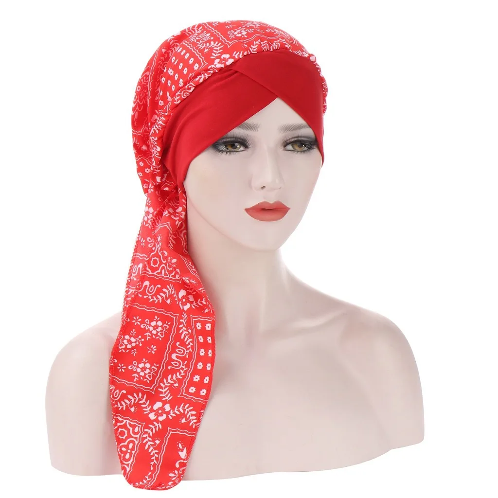 New Bright Silk Forehead Floral Fashion Cross Head Cap Chiffon Chemotherapy Hat Hot Sale Cotton Hijab Turban hijab Bonnet Islam |