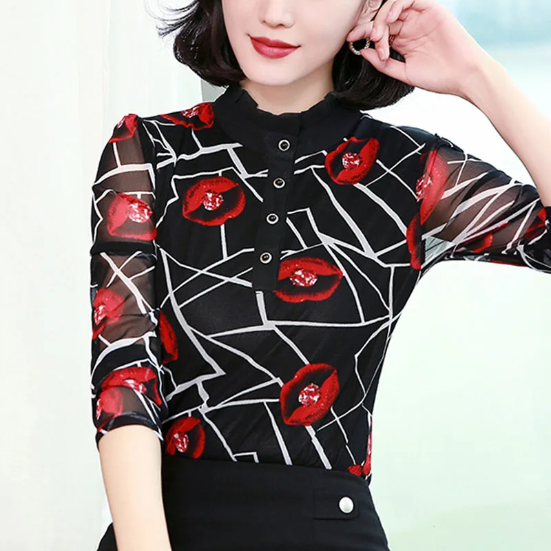 

Осенняя рубашка с длинными рукавами для женщин с принтом кружевная блузка рубашка модные женские блузки 2021 размера плюс 3XL 4XL, блузка, женска...