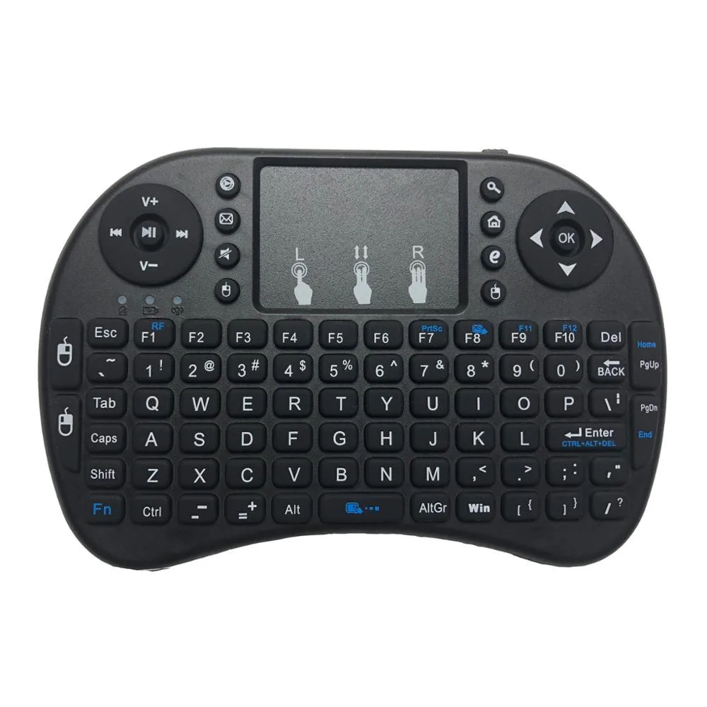 No backlit Eng 2,4 ГГц USB touch pad I8 Мини Беспроводная клавиатура с разноцветной светодиодной подсветкой на английском, русском, испанском - Цвет: No backlit Eng