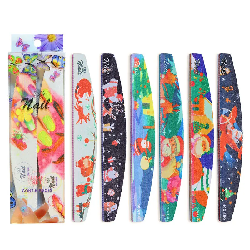 

6pcs/lot Nail File Flower Printed Nail Buffer Colorful Lime a ongle 100/150 Professional Manicure Tools Nail Art Decorations