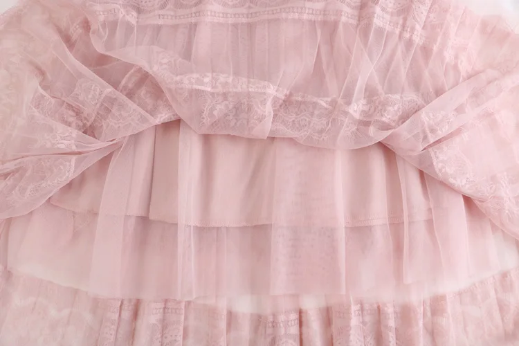 

autumn new double-layer mesh stitching lace border cake skirt 2020 mid-length skirt summer fashion female skirt