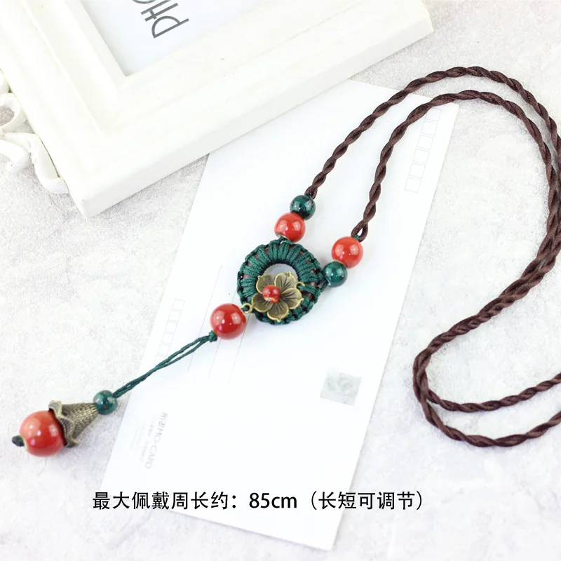 Женские кулон с кисточкой ожерелье керамическими бусинами в винтажном