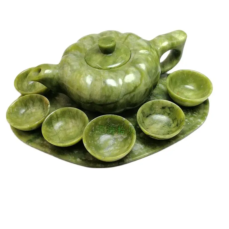 China Handmade Natural Jade Carving Natural Jade Teapot And Tea Cup A Set