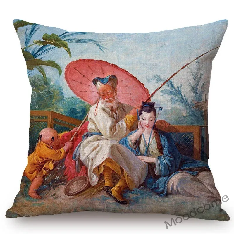 

Mysterious Exotic Oil Painting Rococo Style Le Jardin Chinois Francois Boucher Art Throw Pillow Case Linen Sofa Cushion Cover