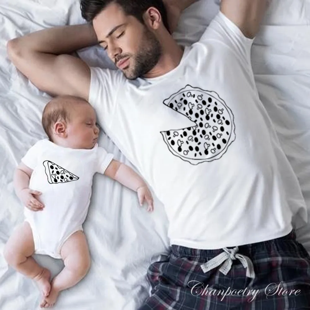 Забавные семейная одежда для папы и сына Одинаковая пицца принт футболка мам пап