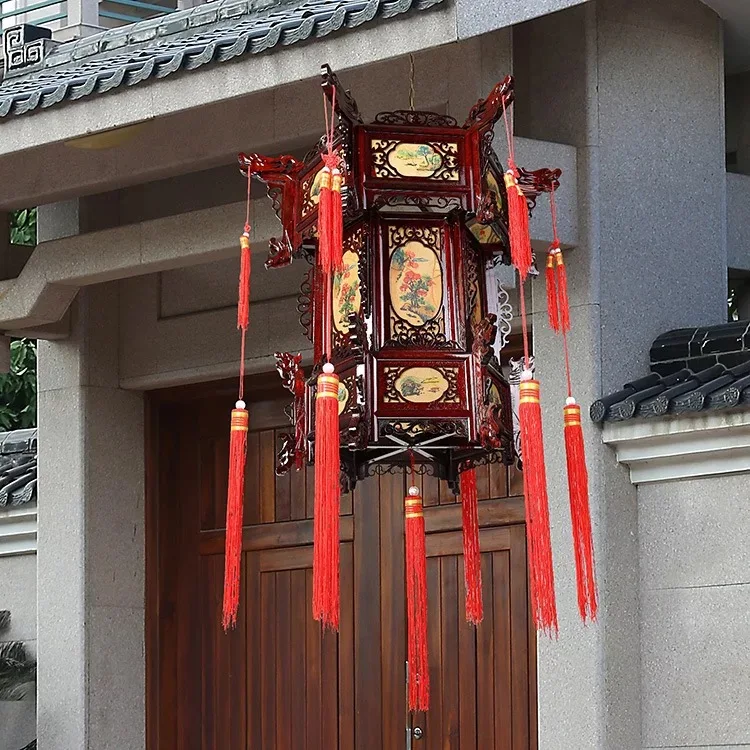 Подвесной светильник красного цвета из цельного дерева для дворца подвесной