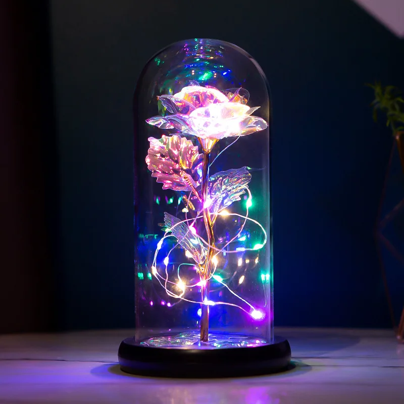 

Glass Cover Gold Foil Immortal Rose Flower Led Lamp Simulation Flower Valentine's Day Birthday Confession Gift Home Decoration