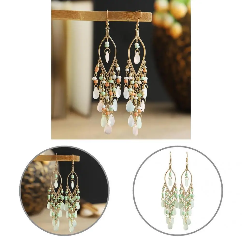 

1 Pair Earrings Beads Lady Fine Workmanship Long Vintage Dangle Earrings Women Earrings for Daily Wear