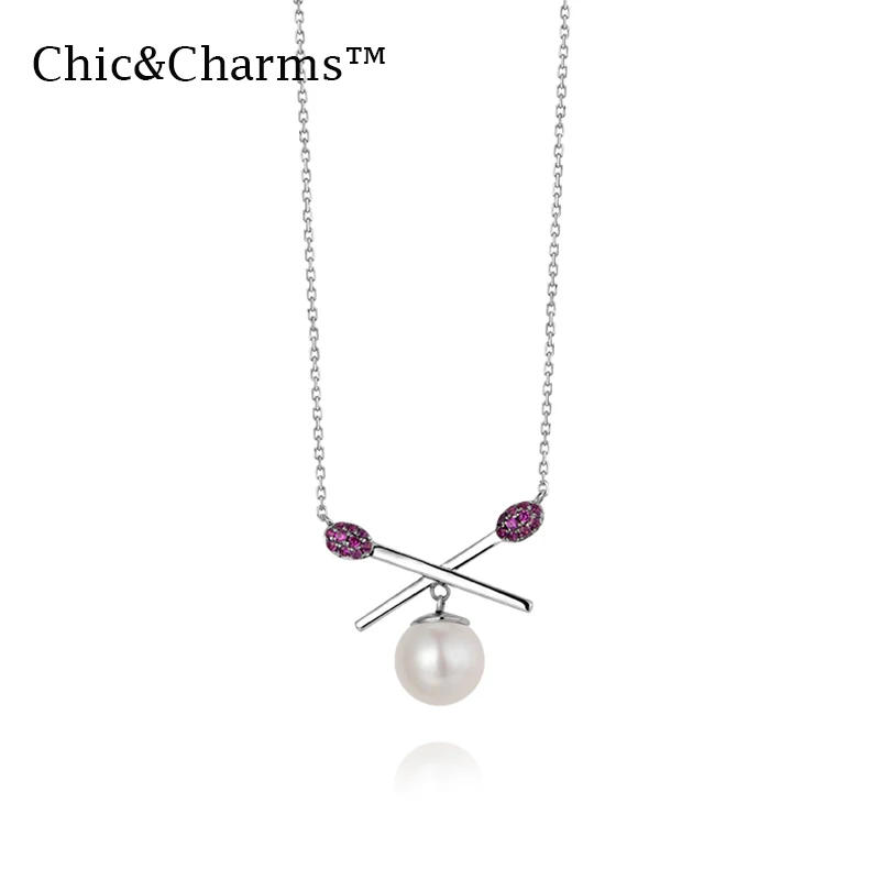 Chic &amp Charms 9K 14K настоящие рубиновые ожерелья из белого золота с жемчугом модные