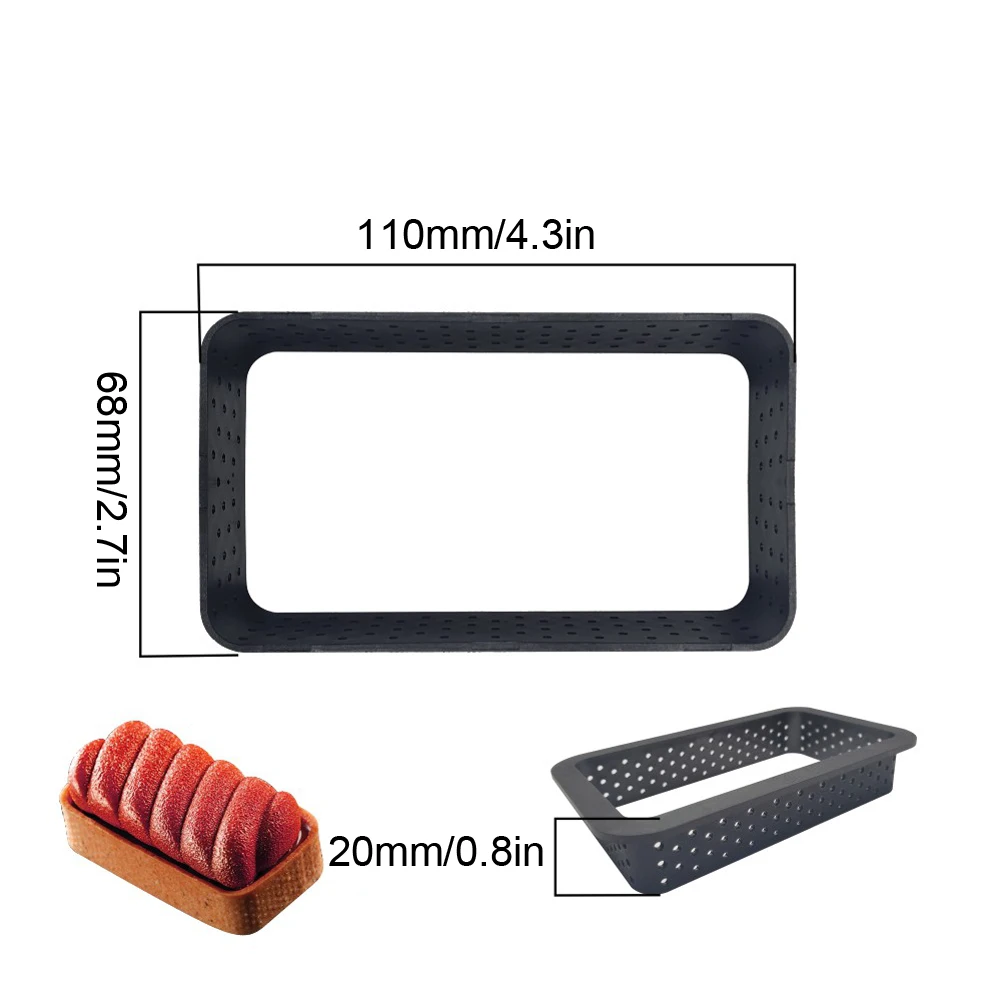 

8PCS Cake Mold Non Stick Bakeware Perforated Cutter Rectangle-Shape Mousse Circle RingDessert DIY Tart Decorating