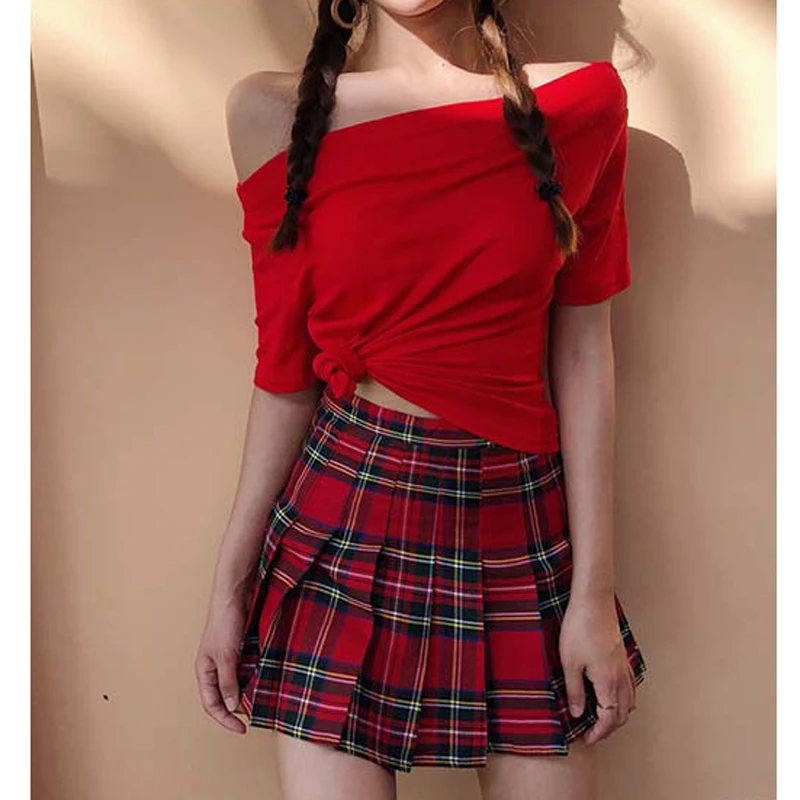 Harajuku в шотландскую клетку розовый Для женщин сексуальная женская одежда юбки сексуальные плед плиссированные юбки тонкой шёлковой сеткой для мини-юбка боковой кнопки Высокая талия женские юбки в стиле casual