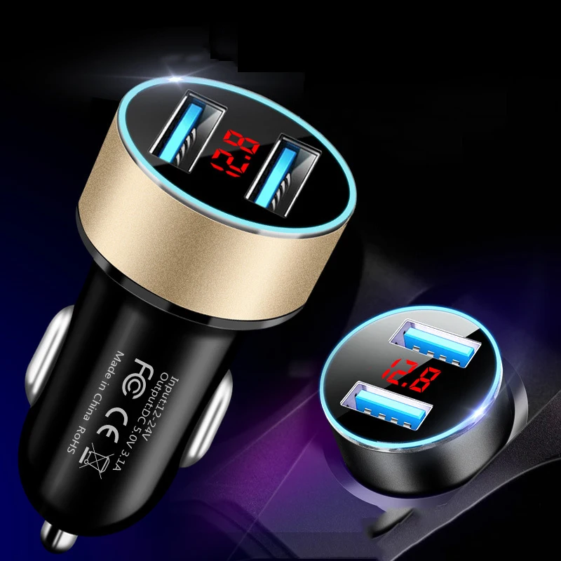 

Felkin Dual USB Car Charger 3.1A LED Display Aluminum Car Phone Charger for iPhone 11 Pro Max 7 8 XR for Xiaomi Samsung Tablet