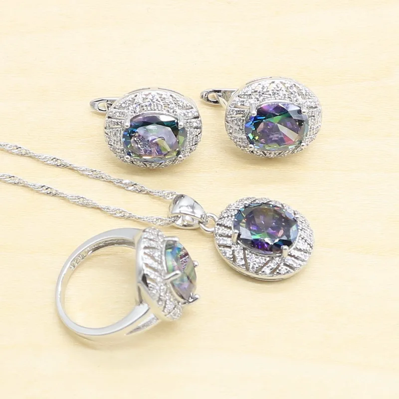 925 серебряные свадебные украшения Радужный циркон белый топаз искусственный