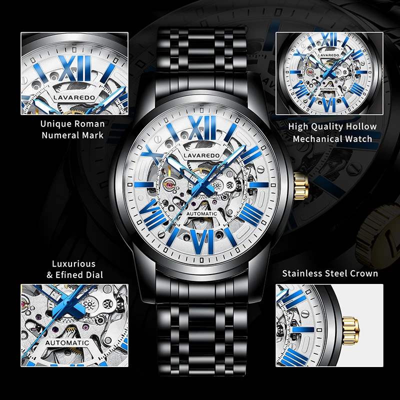 Роскошные автоматические механические часы Lavaredo для мужчин скелетоны деловые