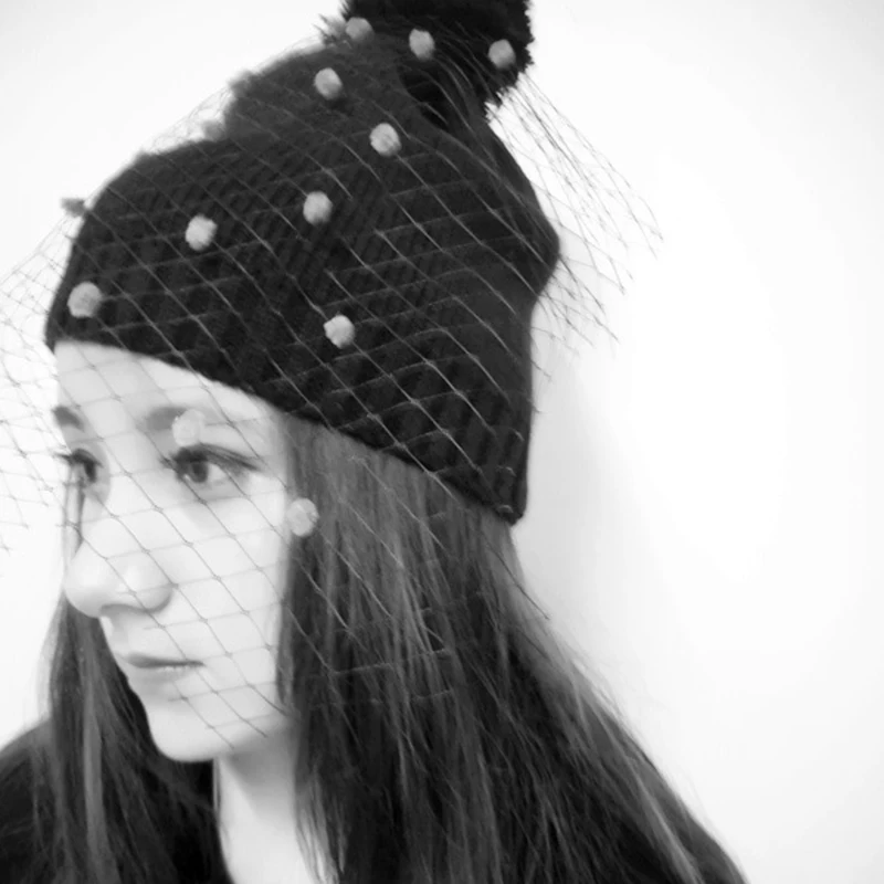 ZLD зимняя новая модная шапка chapeau femme женская вуаль вязаная шляпа теплая шерстяная уличная Ретро шляпа с вуалью Сексуальная сетчатая шляпа сомбреро
