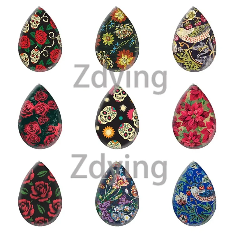 Стеклянный кабошон Zdying 13x10 мм/18x25 мм в форме капли воды цветочный узор Череп роза
