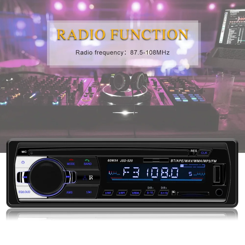 Автомагнитола jsd 520 12 в Bluetooth, автомобильный стерео In-dash 1 Din, FM, Aux вход, поддержка Mp3/MP4, USB, MMC, WMA, AUX IN, TF, автопроигрыватель